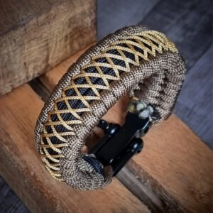 handmade paracord bracelet from Brown and golden paracord type 3 with shackle bukle