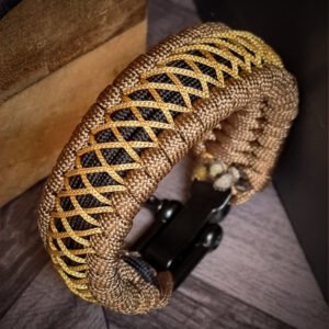 handmade paracord bracelet from Brown and golden paracord type 3 with shackle bukle