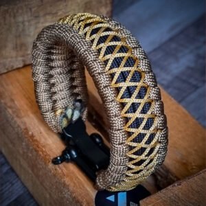 handmade paracord bracelet from Brown and golden paracord type 3 with shackle bukle