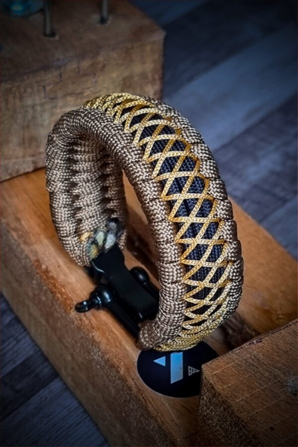 handmade paracord bracelet from Brown and golden paracord type 3 with shackle bukle