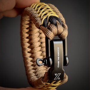 handmade paracord bracelet from Brown and golden paracord type 3 with shackle bukle