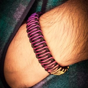 handmade mini paracord bracelet with black and rainbow paracord 2mm with shackle design