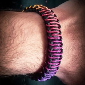 handmade mini paracord bracelet with black and rainbow paracord 2mm with shackle design