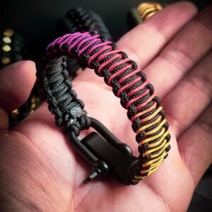 handmade mini paracord bracelet with black and rainbow paracord 2mm with shackle design