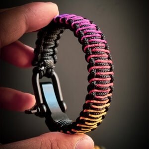 handmade mini paracord bracelet with black and rainbow paracord 2mm with shackle design