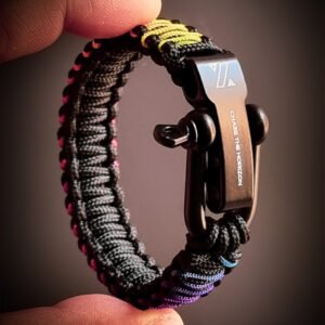 handmade mini paracord bracelet with black and rainbow paracord 2mm with shackle design