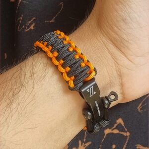 orange and black handmade 2mm paracord tactical bracelet with shackle buckle design