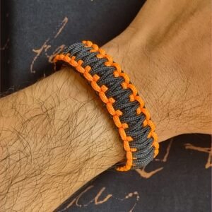 orange and black handmade 2mm paracord tactical bracelet with shackle buckle design