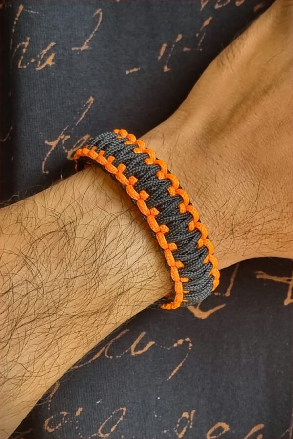 orange and black handmade 2mm paracord tactical bracelet with shackle buckle design