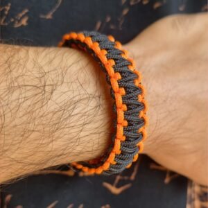 orange and black handmade 2mm paracord tactical bracelet with shackle buckle design