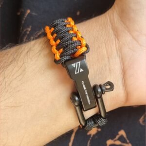 orange and black handmade 2mm paracord tactical bracelet with shackle buckle design