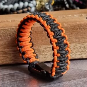 orange and black handmade 2mm paracord tactical bracelet with shackle buckle design