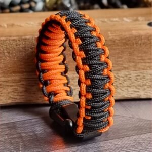 orange and black handmade 2mm paracord tactical bracelet with shackle buckle design