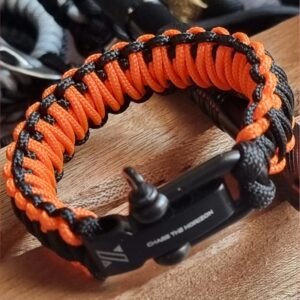 orange and black handmade 2mm paracord tactical bracelet with shackle buckle design