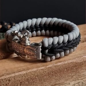 tribal buckle paracord bracelet handmade with silver and black paracord