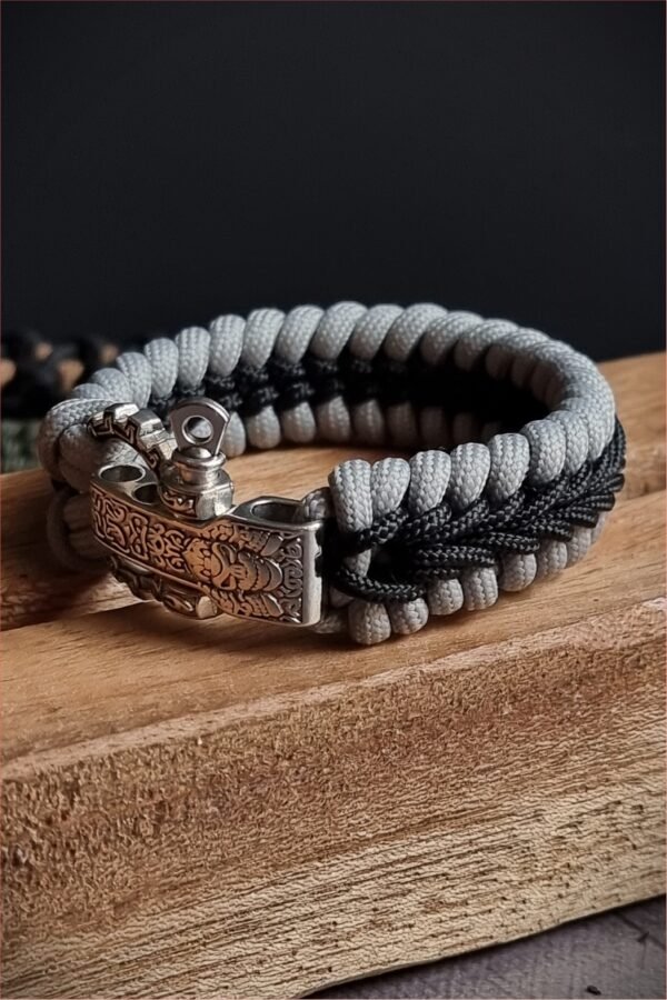 tribal buckle paracord bracelet handmade with silver and black paracord