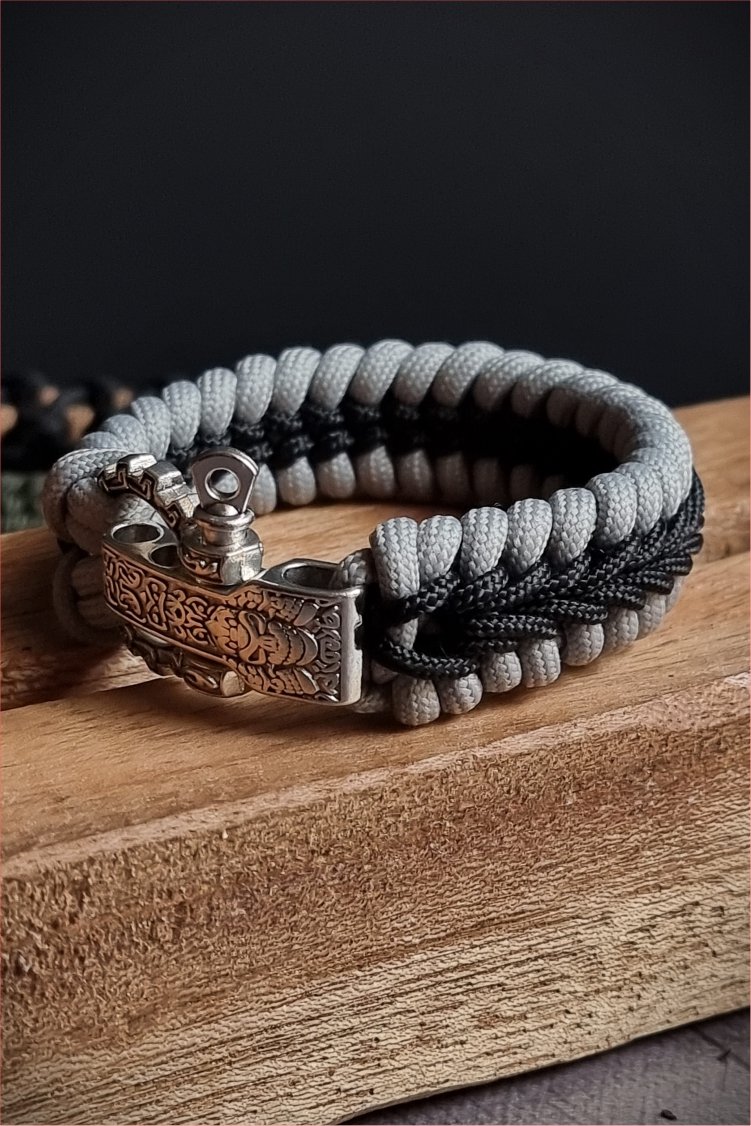 tribal buckle paracord bracelet handmade with silver and black paracord