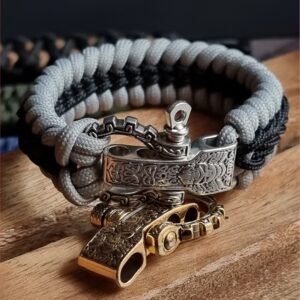 tribal buckle paracord bracelet handmade with silver and black paracord