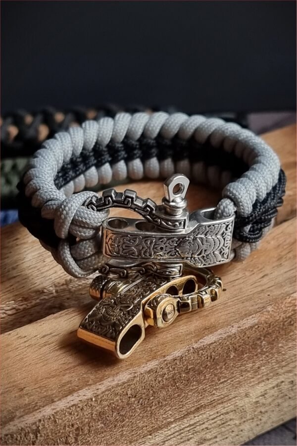 tribal buckle paracord bracelet handmade with silver and black paracord