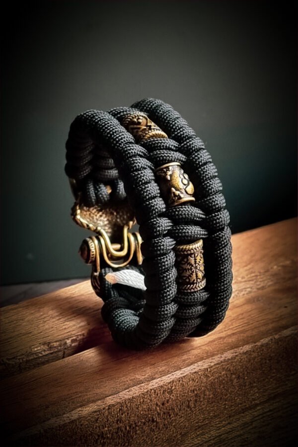 handmade Vikings wolf buckle paracord bracelet with brass beads