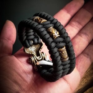 handmade Vikings wolf buckle paracord bracelet with brass beads