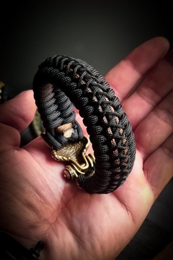 handmade Vikings wolf buckle paracord bracelet with gold line