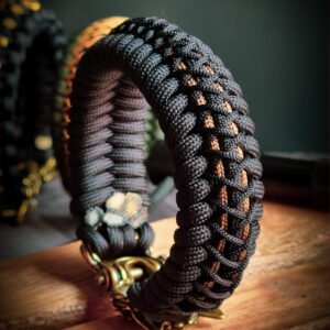 handmade Vikings wolf buckle paracord bracelet with gold line