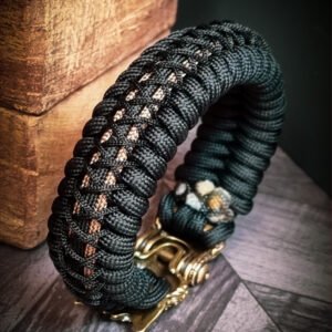 handmade Vikings wolf buckle paracord bracelet with gold line