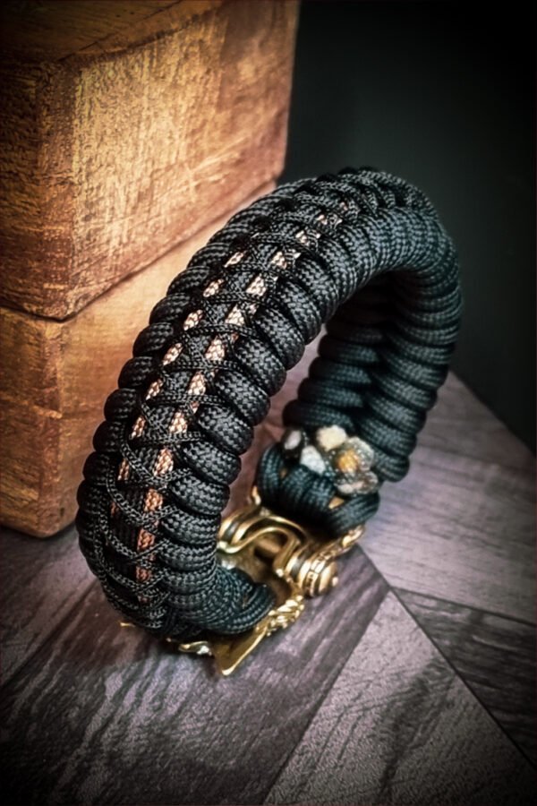 handmade Vikings wolf buckle paracord bracelet with gold line