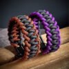 handmade stitched paracord bracelet made with 4mm black, purple, orange camo paracords, with brass adjustable shackle buckle