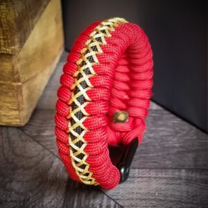 handmade paracord bracelet from Red and golden paracord type 3 with adjustable shackle buckle