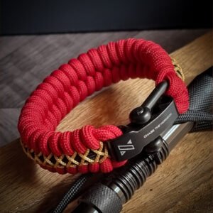 handmade paracord bracelet from Red and golden paracord type 3 with adjustable shackle buckle