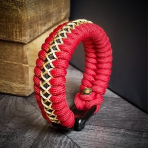 handmade paracord bracelet from Red and golden paracord type 3 with adjustable shackle buckle