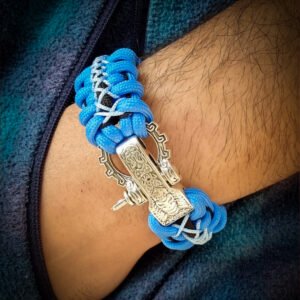 Handmade paracord bracelet with sky blue 4mm paracord with adjustable tribal Egyptian shackle buckle