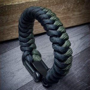 handmade paracord bracelet made with olive green and black paracord 550 with adjustable shackle buckle