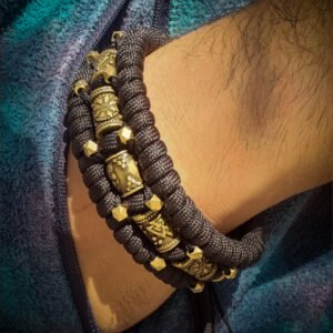 handmade Vikings wolf buckle paracord bracelet with extra brass beads and small beads