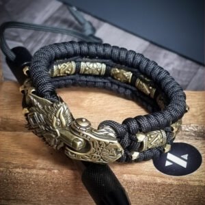 handmade Vikings wolf buckle paracord bracelet with extra brass beads and small beads