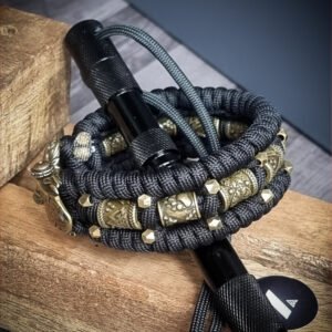 handmade Vikings wolf buckle paracord bracelet with extra brass beads and small beads