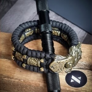 handmade Vikings wolf buckle paracord bracelet with extra brass beads and small beads