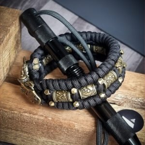 handmade Vikings wolf buckle paracord bracelet with extra brass beads and small beads