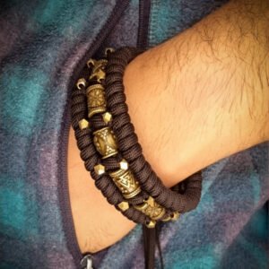 handmade Vikings wolf buckle paracord bracelet with extra brass beads and small beads