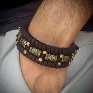 handmade Vikings wolf buckle paracord bracelet with extra brass beads and small beads