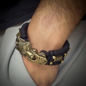 handmade Vikings wolf buckle paracord bracelet with extra brass beads and small beads
