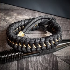 handmade paracord bracelet Adjustable made with black paracord 550 and Golden Micro cord