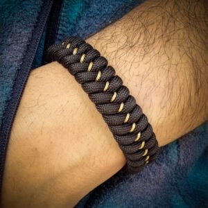handmade paracord bracelet Adjustable made with black paracord 550 and Golden Micro cord