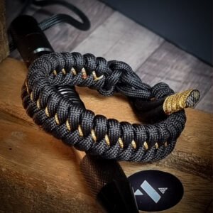 handmade paracord bracelet Adjustable made with black paracord 550 and Golden Micro cord