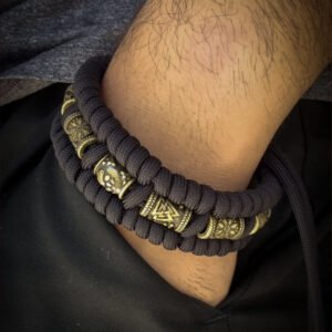 handmade Vikings wolf buckle paracord bracelet with extra brass beads
