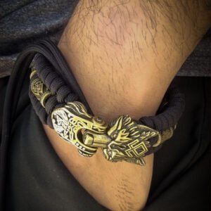 handmade Vikings wolf buckle paracord bracelet with extra brass beads