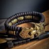 handmade Vikings wolf buckle paracord bracelet with extra brass beads