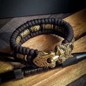 handmade Vikings wolf buckle paracord bracelet with extra brass beads